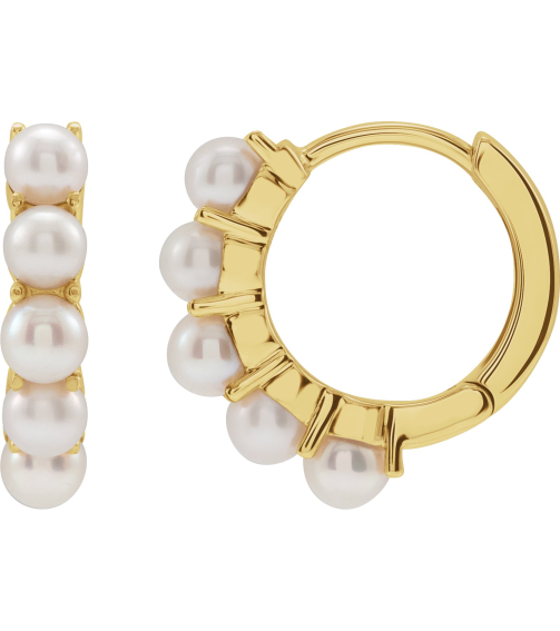 688758 Earring Set 14K Yellow 13.98 Mm 3.3 Mm Cultured White Freshwater Pearl Pearl 3.5 Mm Pair Friction Backs Included Polished Cultured White Freshwater Pearl Hoop Earrings