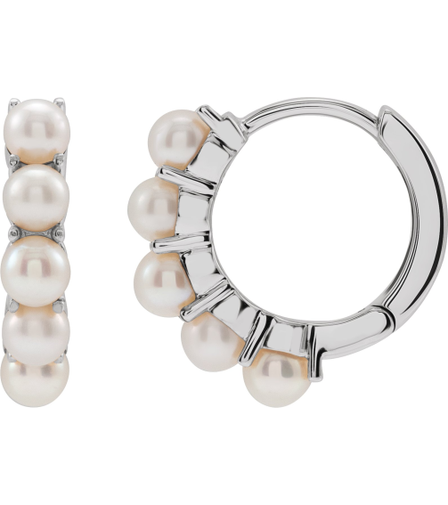 688758 Earring Set 14K White 13.98 Mm 3.3 Mm Cultured White Freshwater Pearl Pearl 3.5 Mm Pair Friction Backs Included Polished Cultured White Freshwater Pearl Hoop Earrings