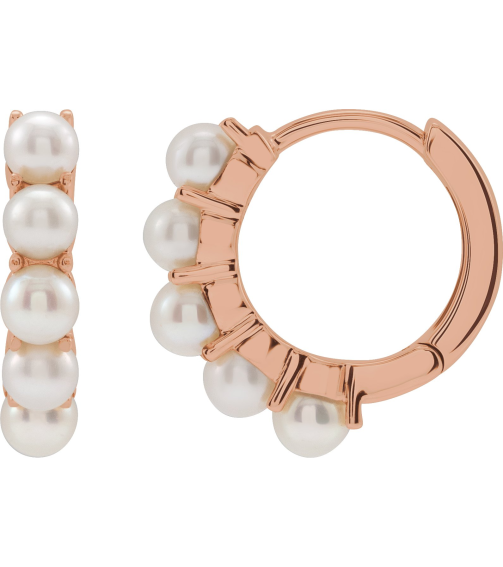 688758 Earring Set 14K Rose 13.98 Mm 3.3 Mm Cultured White Freshwater Pearl Pearl 3.5 Mm Pair Friction Backs Included Polished Cultured White Freshwater Pearl Hoop Earrings