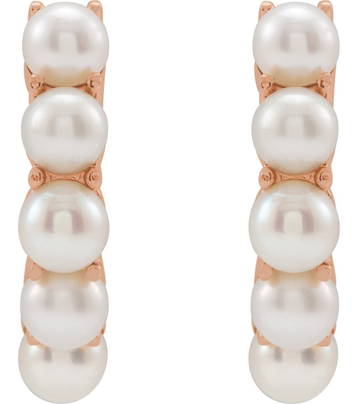 688758 Earring Set 14K Rose 13.98 Mm 3.3 Mm Cultured White Freshwater Pearl Pearl 3.5 Mm Pair Friction Backs Included Polished Cultured White Freshwater Pearl Hoop Earrings