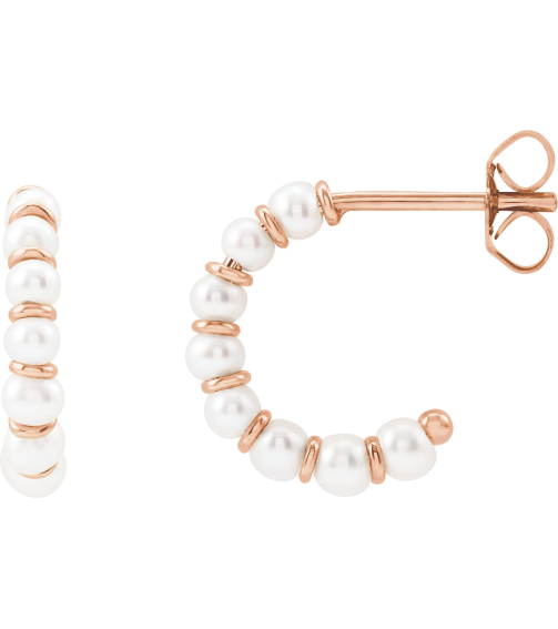 688761 Earring Set 14K Rose 14.9 Mm 3 Mm Cultured White Freshwater Pearl Pearl 3 Mm Pair Friction Back Included Polished Cultured White Freshwater Pearl Earrings