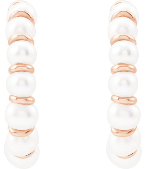 688761 Earring Set 14K Rose 14.9 Mm 3 Mm Cultured White Freshwater Pearl Pearl 3 Mm Pair Friction Back Included Polished Cultured White Freshwater Pearl Earrings