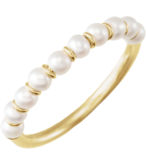 688757 Ring Set 14K Yellow 7 Cultured White Freshwater Pearl Pearl 3 Mm Polished Cultured Freshwater Pearl Ring