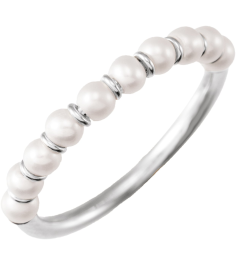 688757 Ring Set 14K White 7 Cultured White Freshwater Pearl Pearl 3 Mm Polished Cultured Freshwater Pearl Ring