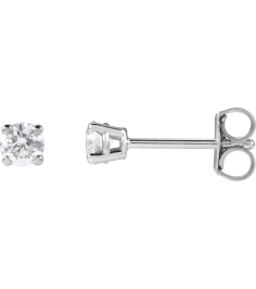 1874 14K White Set Round Lab-Grown Diamond Pair 3.3Mm 14 Ctw Vs, F+ Friction Friction Backs Included 4-Prong Polished 14 Ctw Lab-Grown Diamond Stud Earrings