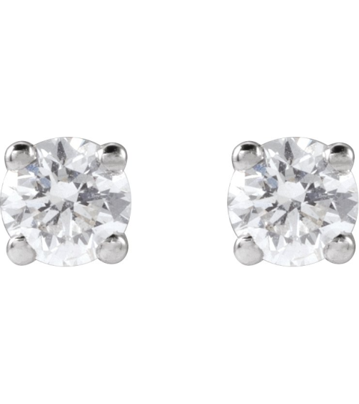 1874 14K White Set Round Lab-Grown Diamond Pair 3.3Mm 14 Ctw Vs, F+ Friction Friction Backs Included 4-Prong Polished 14 Ctw Lab-Grown Diamond Stud Earrings