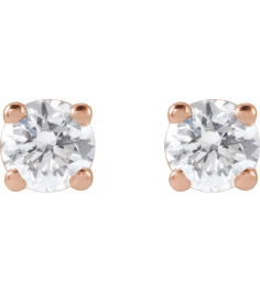 1874 14K Rose Set Round Lab-Grown Diamond Pair 3.3Mm 14 Ctw Vs, F+ Friction Friction Backs Included 4-Prong Polished 14 Ctw Lab-Grown Diamond Stud Earrings