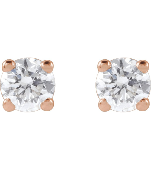1874 14K Rose Set Round Lab-Grown Diamond Pair 3.3Mm 14 Ctw Vs, F+ Friction Friction Backs Included 4-Prong Polished 14 Ctw Lab-Grown Diamond Stud Earrings