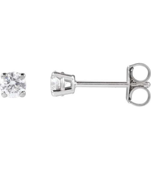 1874 14K White Set Round Lab-Grown Diamond Pair 3.3Mm 14 Ctw Si1-Si2, G-H Friction Friction Backs Included 4-Prong Polished 14 Ctw Lab-Grown Diamond Stud Earrings