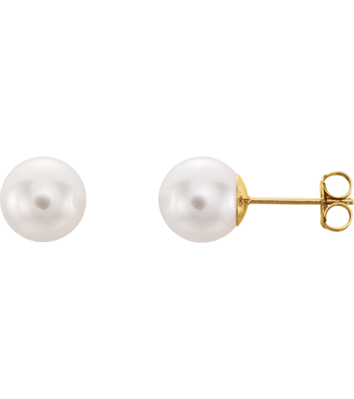 61103 Earring Set Cultured White Akoya Pearl Pearl 8 Mm 14K Yellow Pair Friction Backs Included Polished Cultured Akoya Pearl Earrings