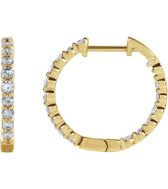 653631 Earring Set 14K Yellow 19.3 Mm 2.5 Mm Lab-Grown Diamond Round 2.8Mm 1 Ctw Si1-Si2, Gh Pair Hinged Polished 1 Ctw Lab-Grown Diamond Inside-Outside Hoop Earrings