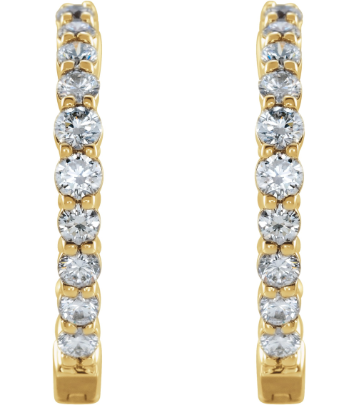 653631 Earring Set 14K Yellow 19.3 Mm 2.5 Mm Lab-Grown Diamond Round 2.8Mm 1 Ctw Si1-Si2, Gh Pair Hinged Polished 1 Ctw Lab-Grown Diamond Inside-Outside Hoop Earrings