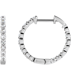 653631 Earring Set 14K White 19.3 Mm 2.5 Mm Lab-Grown Diamond Round 2.8Mm 1 Ctw Si1-Si2, Gh Pair Hinged Polished 1 Ctw Lab-Grown Diamond Inside-Outside Hoop Earrings