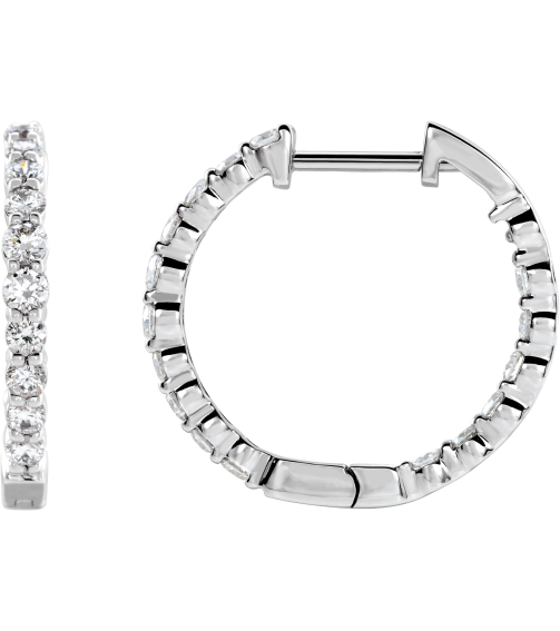 653631 Earring Set 14K White 19.3 Mm 2.5 Mm Lab-Grown Diamond Round 2.8Mm 1 Ctw Si1-Si2, Gh Pair Hinged Polished 1 Ctw Lab-Grown Diamond Inside-Outside Hoop Earrings