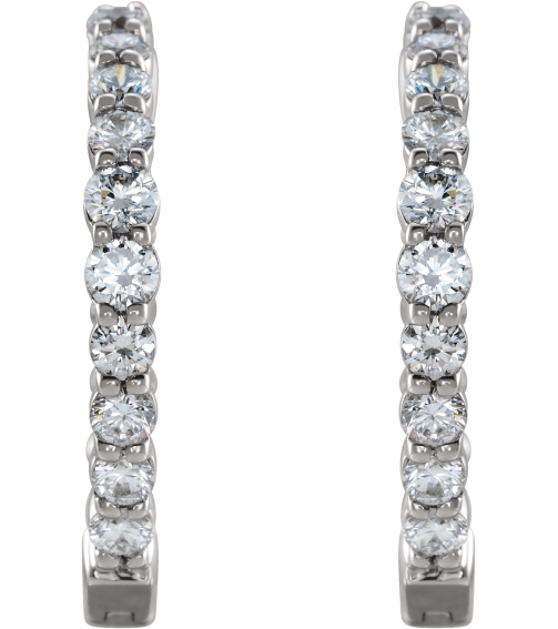653631 Earring Set 14K White 19.3 Mm 2.5 Mm Lab-Grown Diamond Round 2.8Mm 1 Ctw Si1-Si2, Gh Pair Hinged Polished 1 Ctw Lab-Grown Diamond Inside-Outside Hoop Earrings
