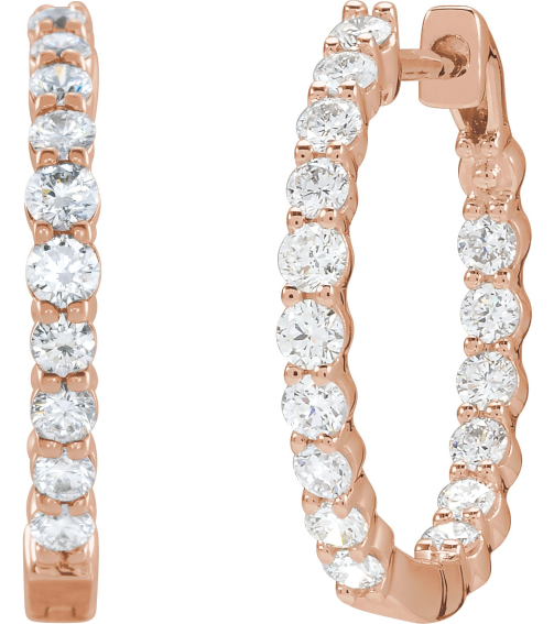 653631 Earring Set 14K Rose 19.3 Mm 2.2 Mm Lab-Grown Diamond Round 2.1Mm 1 Ctw Si1-Si2, Gh Pair Hinged Polished 1 Ctw Lab-Grown Diamond Inside-Outside Hoop Earrings