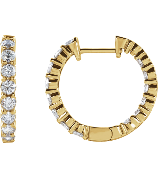 653631 Earring Set 14K Yellow 20 Mm 2.5 Mm Lab-Grown Diamond Round 2.8Mm 2 Ctw Si1-Si2, Gh Pair Hinged Polished 2 Ctw Lab-Grown Diamond Inside-Outside Hoop Earrings