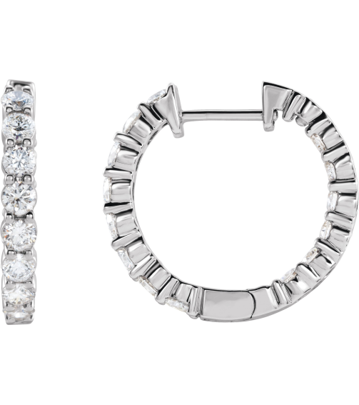 653631 Earring Set 14K White 20 Mm 2.98 Mm Lab-Grown Diamond Round 2.8Mm 2 Ctw Si1-Si2, Gh Pair Hinged Polished 2 Ctw Lab-Grown Diamond Inside-Outside Hoop Earrings