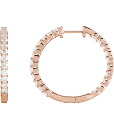 653631 Earring Set 14K Rose 30 Mm 3.14 Mm Lab-Grown Diamond Round 2.5Mm 3 Ctw Si1-Si2, Gh Pair Hinged Polished 3 Ctw Lab-Grown Diamond Inside-Outside Hoop Earrings