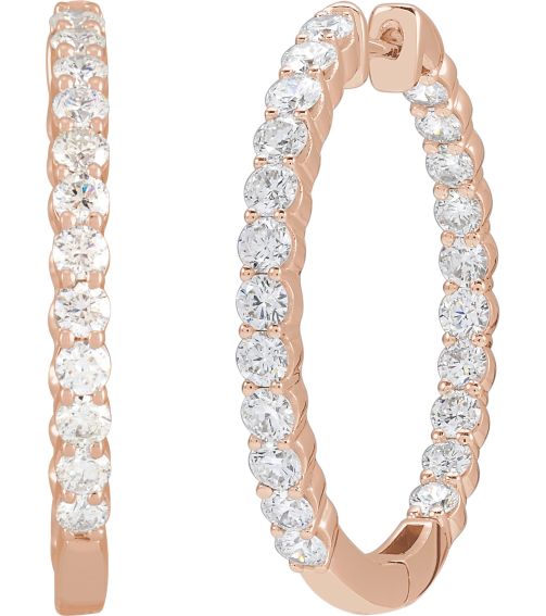 653631 Earring Set 14K Rose 30 Mm 3.14 Mm Lab-Grown Diamond Round 2.5Mm 3 Ctw Si1-Si2, Gh Pair Hinged Polished 3 Ctw Lab-Grown Diamond Inside-Outside Hoop Earrings
