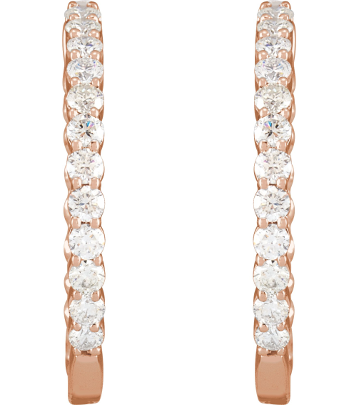 653631 Earring Set 14K Rose 30 Mm 3.14 Mm Lab-Grown Diamond Round 2.5Mm 3 Ctw Si1-Si2, Gh Pair Hinged Polished 3 Ctw Lab-Grown Diamond Inside-Outside Hoop Earrings