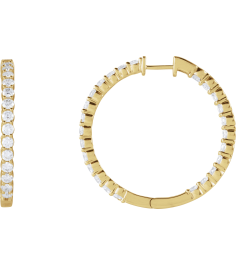 653631 Earring Set 14K Yellow 36 Mm 3.2 Mm Lab-Grown Diamond Round 3Mm 4 Ctw Si1-Si2, Gh Pair Hinged Polished 4 Ctw Lab-Grown Diamond Inside-Outside Hoop Earrings
