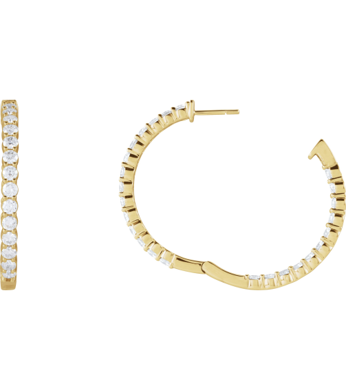 653631 Earring Set 14K Yellow 36 Mm 3.2 Mm Lab-Grown Diamond Round 3Mm 4 Ctw Si1-Si2, Gh Pair Hinged Polished 4 Ctw Lab-Grown Diamond Inside-Outside Hoop Earrings