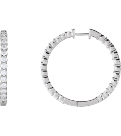 653631 Earring Set 14K White 36 Mm 3.2 Mm Lab-Grown Diamond Round 3Mm 4 Ctw Si1-Si2, Gh Pair Hinged Polished 4 Ctw Lab-Grown Diamond Inside-Outside Hoop Earrings