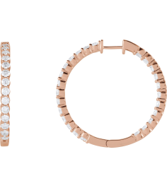 653631 Earring Set 14K Rose 36 Mm 3.2 Mm Lab-Grown Diamond Round 3Mm 4 Ctw Si1-Si2, Gh Pair Hinged Polished 4 Ctw Lab-Grown Diamond Inside-Outside Hoop Earrings
