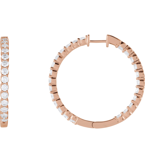 653631 Earring Set 14K Rose 36 Mm 3.2 Mm Lab-Grown Diamond Round 3Mm 4 Ctw Si1-Si2, Gh Pair Hinged Polished 4 Ctw Lab-Grown Diamond Inside-Outside Hoop Earrings