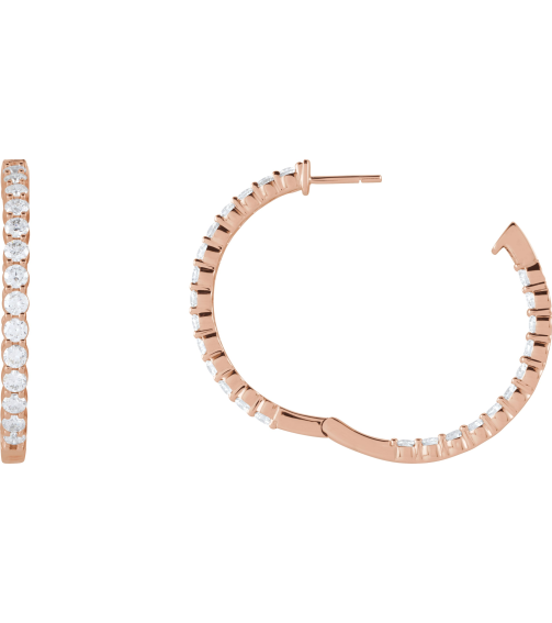 653631 Earring Set 14K Rose 36 Mm 3.2 Mm Lab-Grown Diamond Round 3Mm 4 Ctw Si1-Si2, Gh Pair Hinged Polished 4 Ctw Lab-Grown Diamond Inside-Outside Hoop Earrings