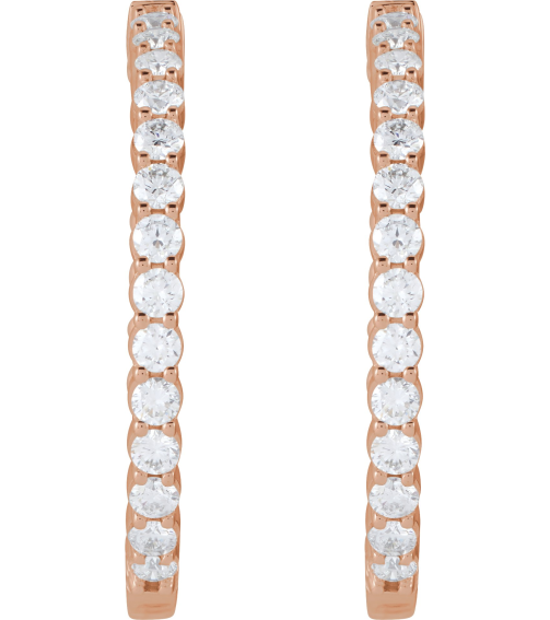 653631 Earring Set 14K Rose 36 Mm 3.2 Mm Lab-Grown Diamond Round 3Mm 4 Ctw Si1-Si2, Gh Pair Hinged Polished 4 Ctw Lab-Grown Diamond Inside-Outside Hoop Earrings