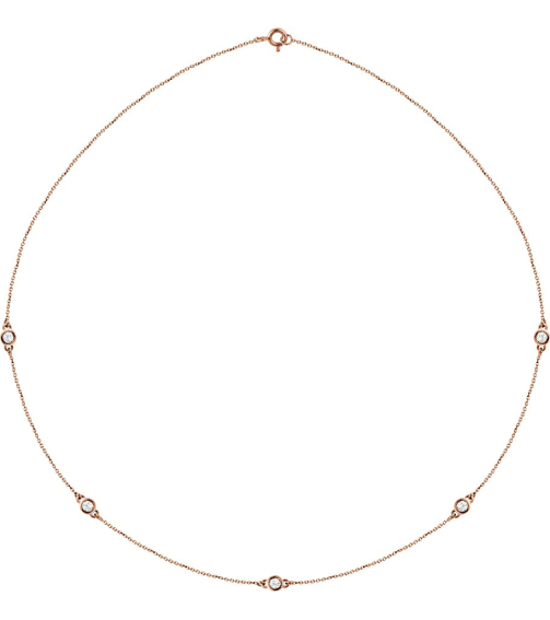 68577 Set 14K Rose 5-Stone Lab-Grown Diamond 3Mm 12 Ctw Si1-Si2, G-H Each Polished 12 Ctw Lab-Grown Diamond Necklace