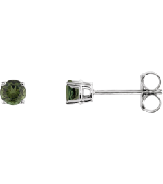 1874 14K White Set Round Natural Green Tourmaline Pair 3 Mm Friction Friction Back Included 4-Prong Polished Natural Green Tourmaline Stud Earrings