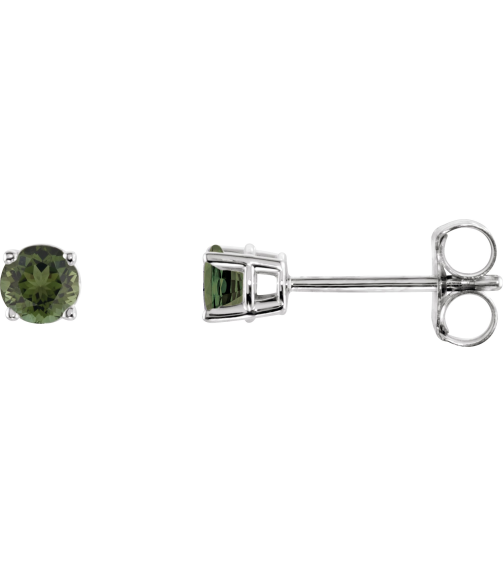 1874 14K White Set Round Natural Green Tourmaline Pair 3 Mm Friction Friction Back Included 4-Prong Polished Natural Green Tourmaline Stud Earrings