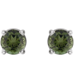 1874 14K White Set Round Natural Green Tourmaline Pair 3 Mm Friction Friction Back Included 4-Prong Polished Natural Green Tourmaline Stud Earrings