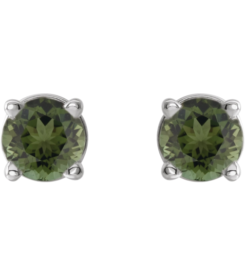 1874 14K White Set Round Natural Green Tourmaline Pair 3 Mm Friction Friction Back Included 4-Prong Polished Natural Green Tourmaline Stud Earrings