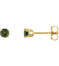 1874 14K Yellow Set Round Natural Green Tourmaline Pair 3 Mm Friction Friction Back Included 4-Prong Polished Natural Green Tourmaline Stud Earrings