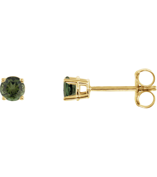 1874 14K Yellow Set Round Natural Green Tourmaline Pair 3 Mm Friction Friction Back Included 4-Prong Polished Natural Green Tourmaline Stud Earrings