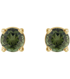 1874 14K Yellow Set Round Natural Green Tourmaline Pair 3 Mm Friction Friction Back Included 4-Prong Polished Natural Green Tourmaline Stud Earrings