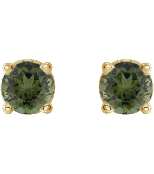 1874 14K Yellow Set Round Natural Green Tourmaline Pair 3 Mm Friction Friction Back Included 4-Prong Polished Natural Green Tourmaline Stud Earrings