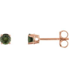 1874 14K Rose Set Round Natural Green Tourmaline Pair 3 Mm Friction Friction Back Included 4-Prong Polished Natural Green Tourmaline Stud Earrings
