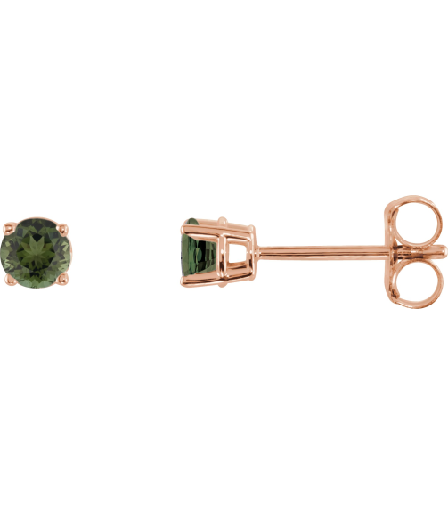 1874 14K Rose Set Round Natural Green Tourmaline Pair 3 Mm Friction Friction Back Included 4-Prong Polished Natural Green Tourmaline Stud Earrings