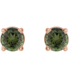 1874 14K Rose Set Round Natural Green Tourmaline Pair 3 Mm Friction Friction Back Included 4-Prong Polished Natural Green Tourmaline Stud Earrings