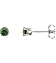 1874 14K White Set Round Natural Green Sapphire Pair 3 Mm Friction Friction Back Included 4-Prong Polished Natural Green Sapphire Stud Earrings