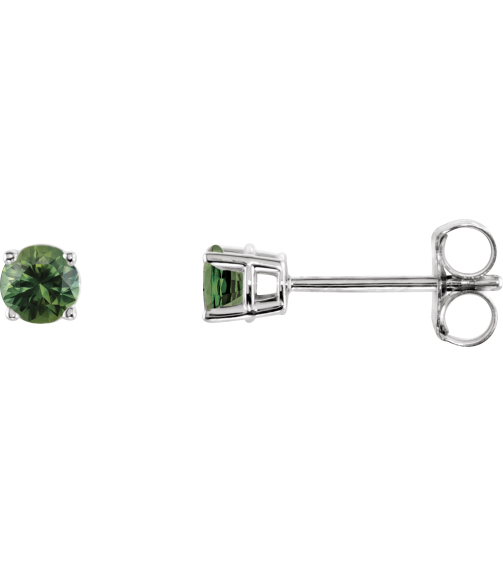 1874 14K White Set Round Natural Green Sapphire Pair 3 Mm Friction Friction Back Included 4-Prong Polished Natural Green Sapphire Stud Earrings