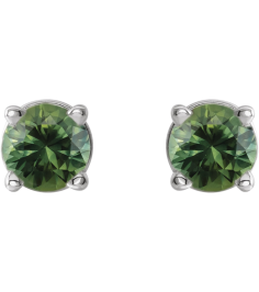 1874 14K White Set Round Natural Green Sapphire Pair 3 Mm Friction Friction Back Included 4-Prong Polished Natural Green Sapphire Stud Earrings