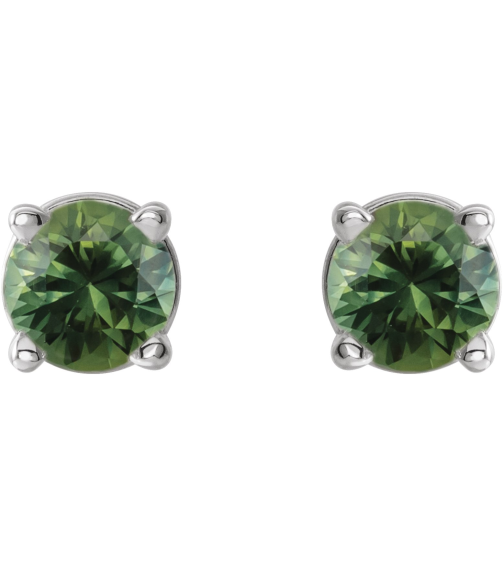 1874 14K White Set Round Natural Green Sapphire Pair 3 Mm Friction Friction Back Included 4-Prong Polished Natural Green Sapphire Stud Earrings