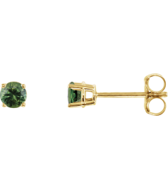 1874 14K Yellow Set Round Natural Green Sapphire Pair 3 Mm Friction Friction Back Included 4-Prong Polished Natural Green Sapphire Stud Earrings
