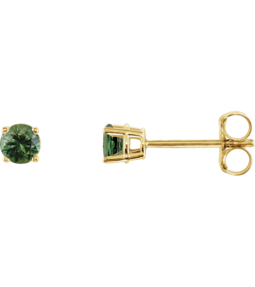1874 14K Yellow Set Round Natural Green Sapphire Pair 3 Mm Friction Friction Back Included 4-Prong Polished Natural Green Sapphire Stud Earrings